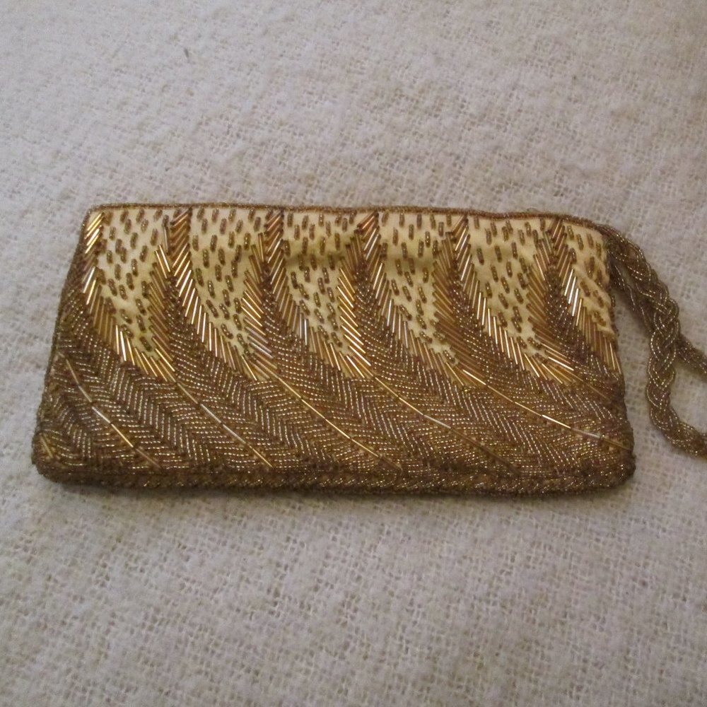 Elegant Vintage Gold Beaded Evening Bag Purse Clutch Handbag Marshall Fields